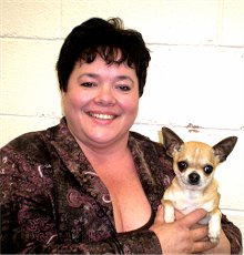 Photo of Mrs Shelda Hornby with her
smoothcoat Best of Breed and Reserve 
Best in Show Bramerita Flamin Elle